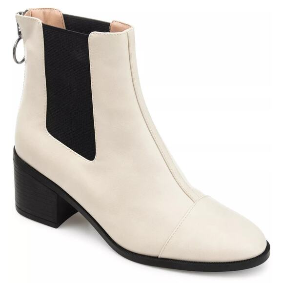 Journee Collection Women Block Heel Chelsea Boots Nigella Size US 6M Bone White - Picture 1 of 5